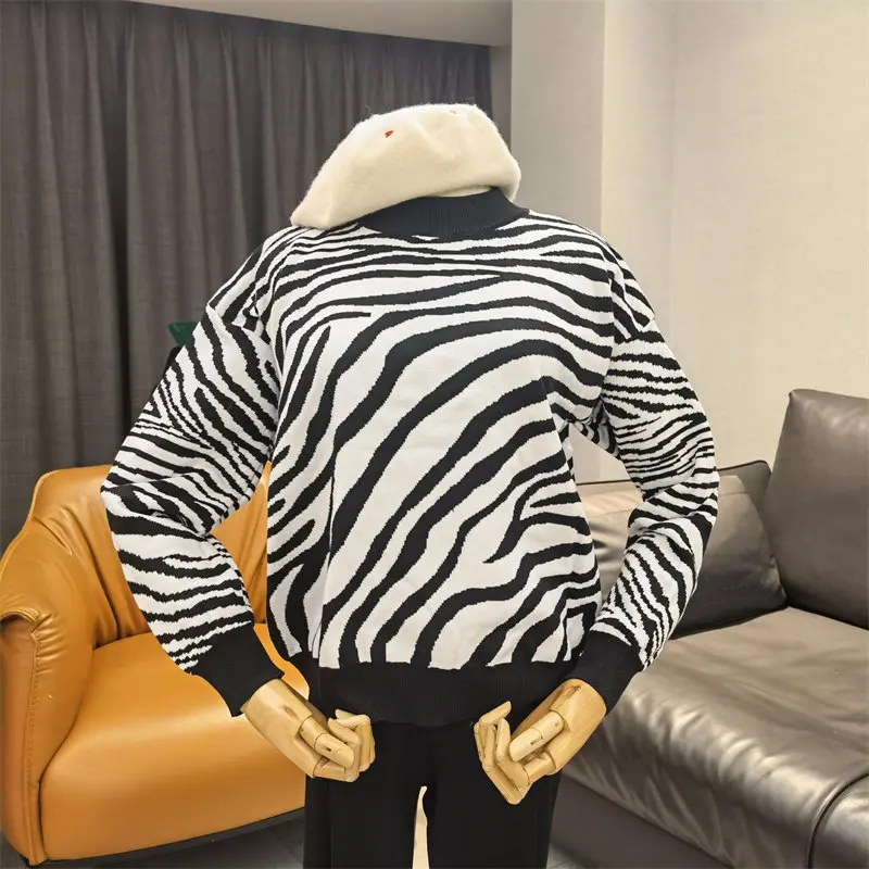 

Женский свитер с принтом зебры, Свободный пуловер в винтажном стиле, Осень-зима 2022