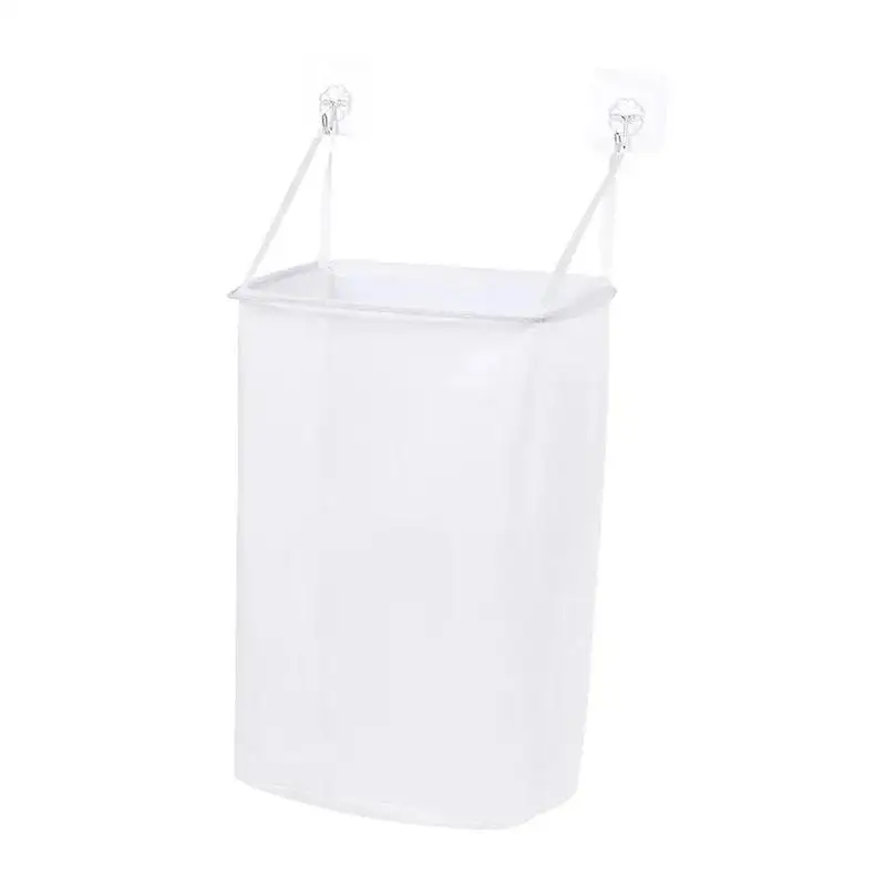 Home Foldable Multifunctional Wall Hanging Laundry Basket Washing Clothes Organizer Mesh Storage Punch Free Adhesive Hook