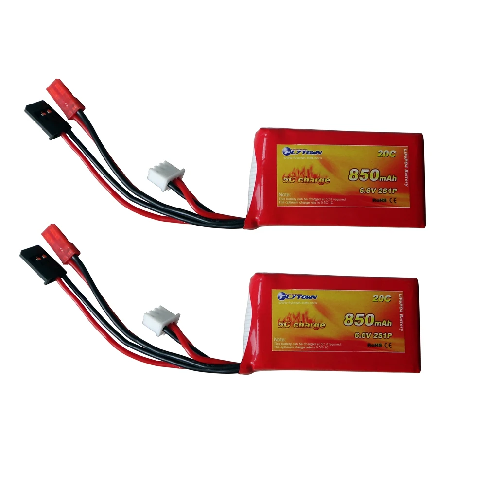 Batterie LiFePO4 Flytown 850mAh 2S 6.6V 20C/40C JST Futaba pour RC