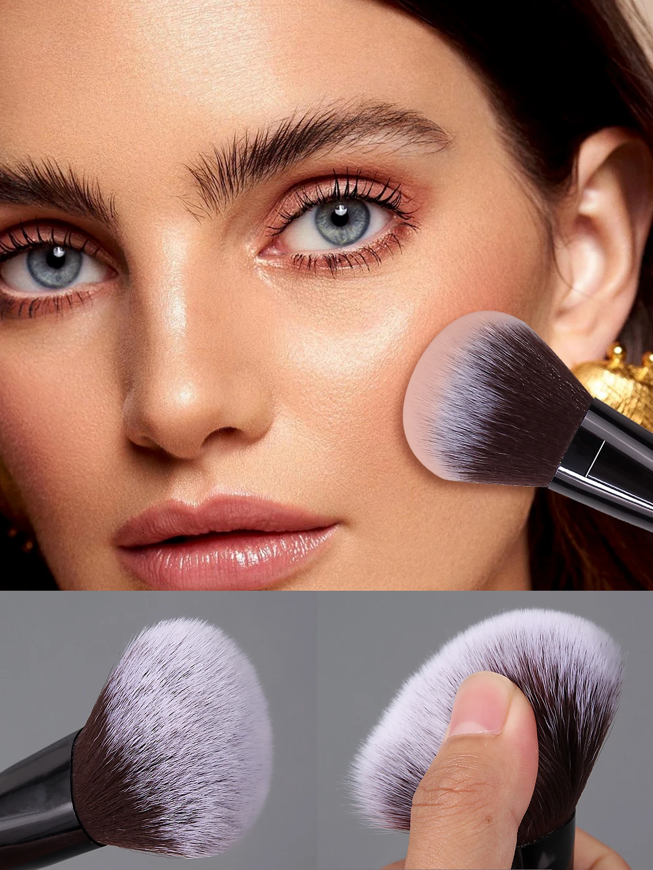 1 piece of high-end black wood-handled soft facial loose powder blush makeup brush, a professional beauty tool 4