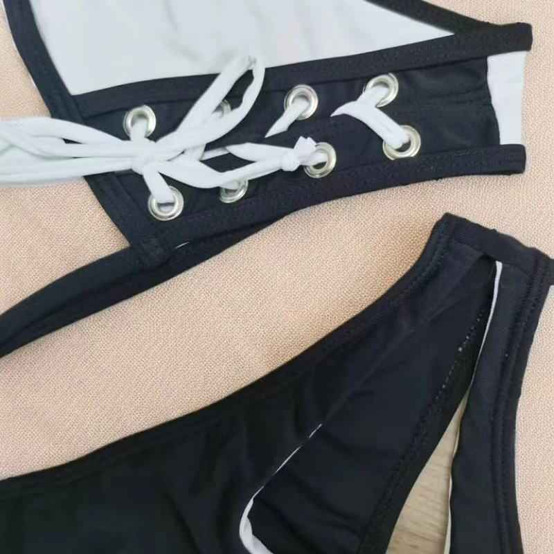 Sexy Swimsuit One-shoulder Black Bra High-waisted Briefs Two-piece Split Bikini