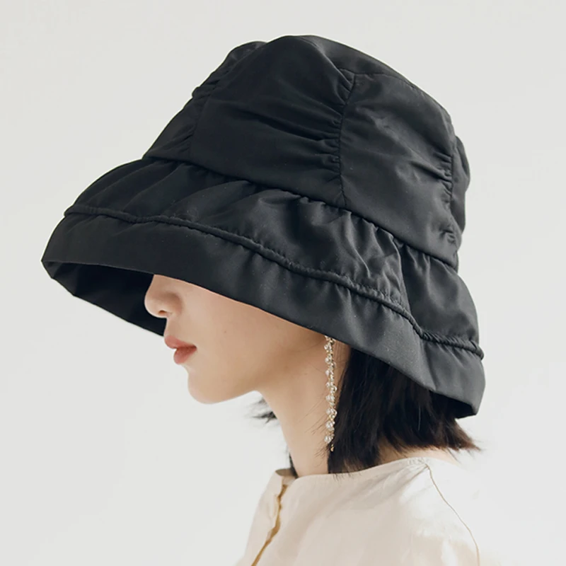 

Luna&Dolphin Women Sun Hat Designer Spring Summer Unisex Black White Plaid Big Eaves Sunshade Houndstooth Fisherman Basin Cap