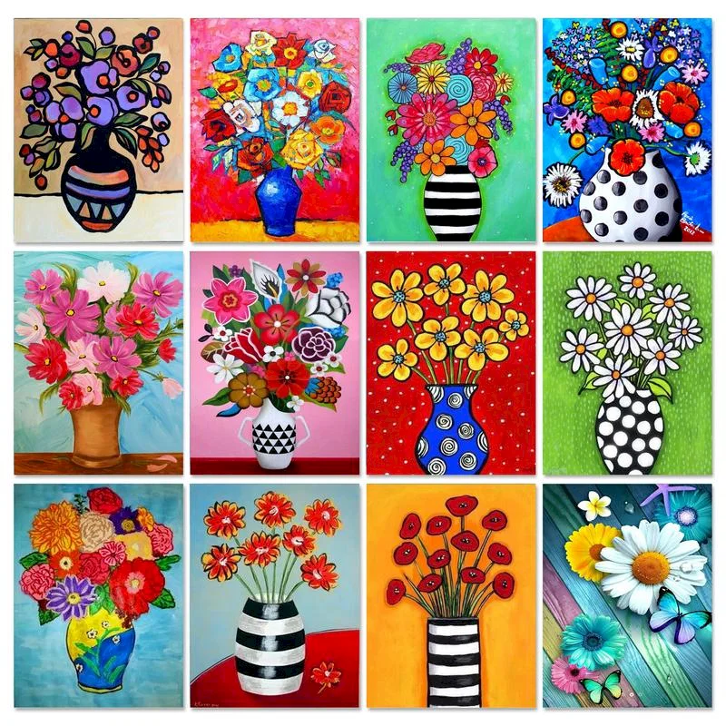 Gatyztory 60x75cm Painting By Numbers For Adults Handpainted Flower