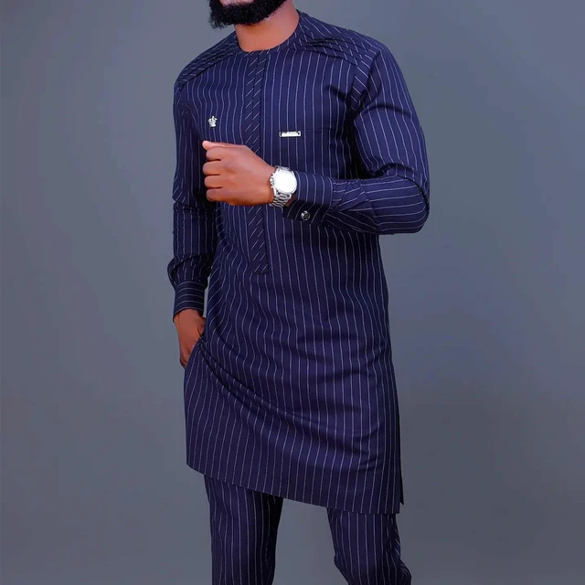 Shebu Two Piece Kaftan Striped Long-sleeved Top Pants - Image 3