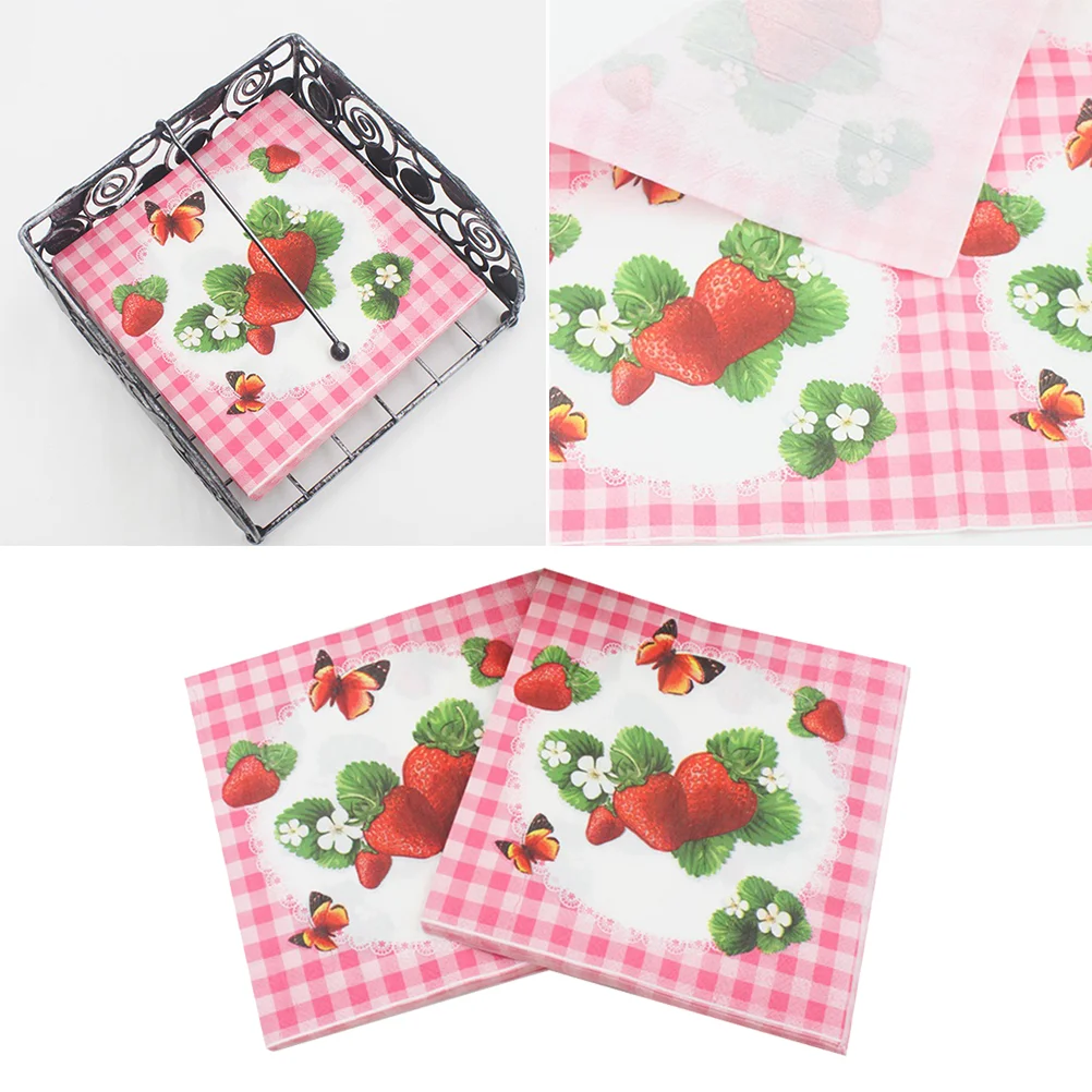 

20 Sheets Pink Decorations Strawberry Decor Decorate Napkins Paper Decoupage Napkins Baby