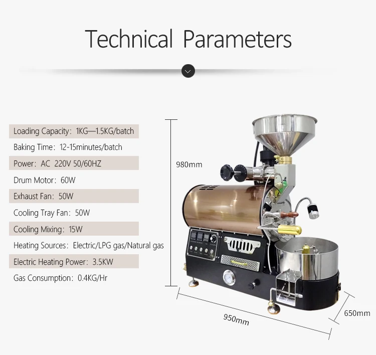 1KG Industrial Coffee Roasters Commercial Coffee Makers Bean Roaster Roasting Machine With Bluetooth