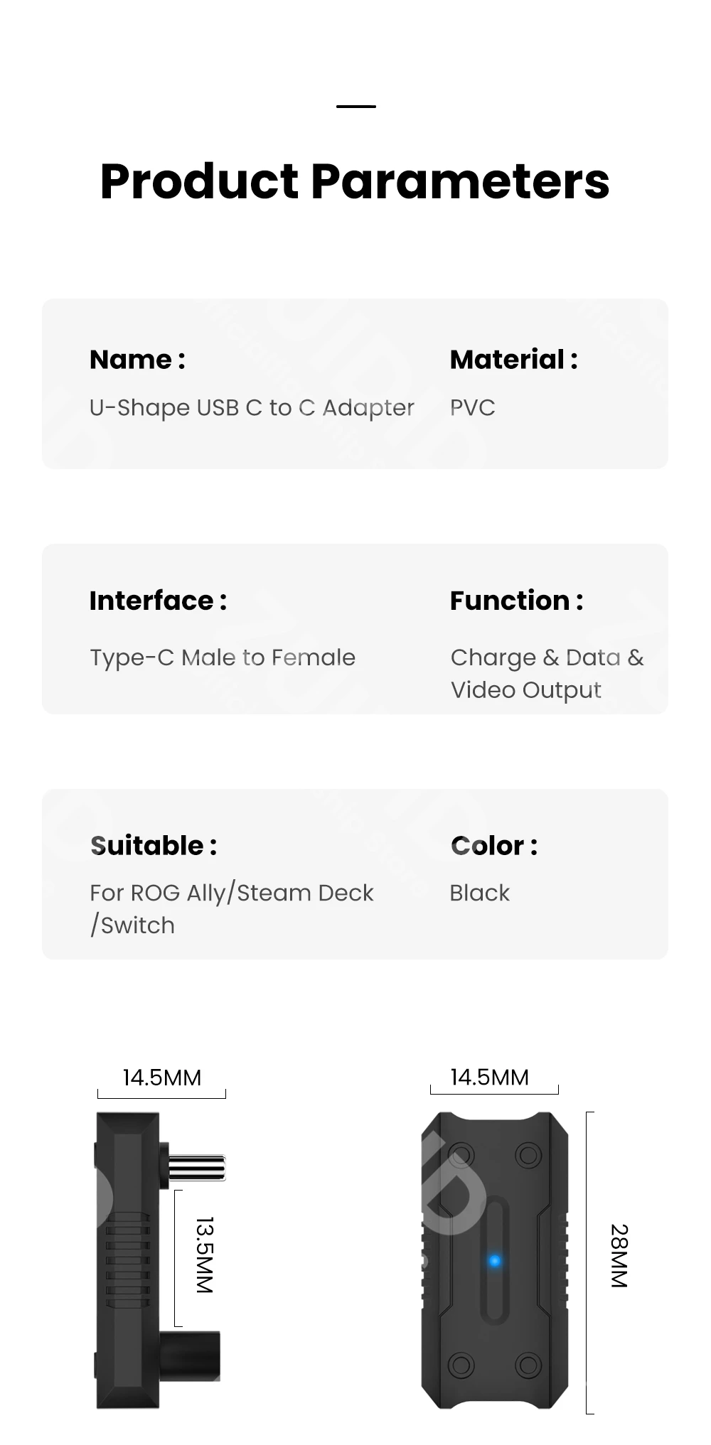 USB3.1 ThunderBolt3 20Gbps Data Adapter For ROG Ally 8K60Hz 140W USB C to C Fast Charge Converter Adapter For MacBook Steam Deck