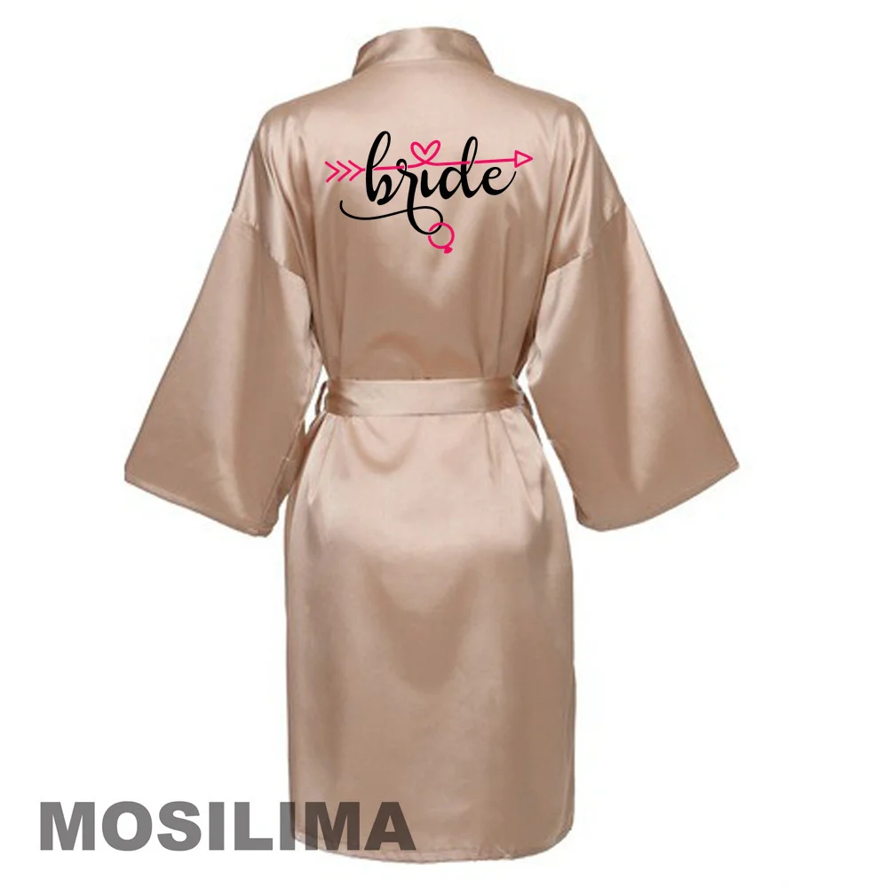 Women Silk Satin Short Night Printing Robe Kimono Robe Fashion Bath Sexy Bathrobe Femme Wedding Bride Bridesmaid SP231