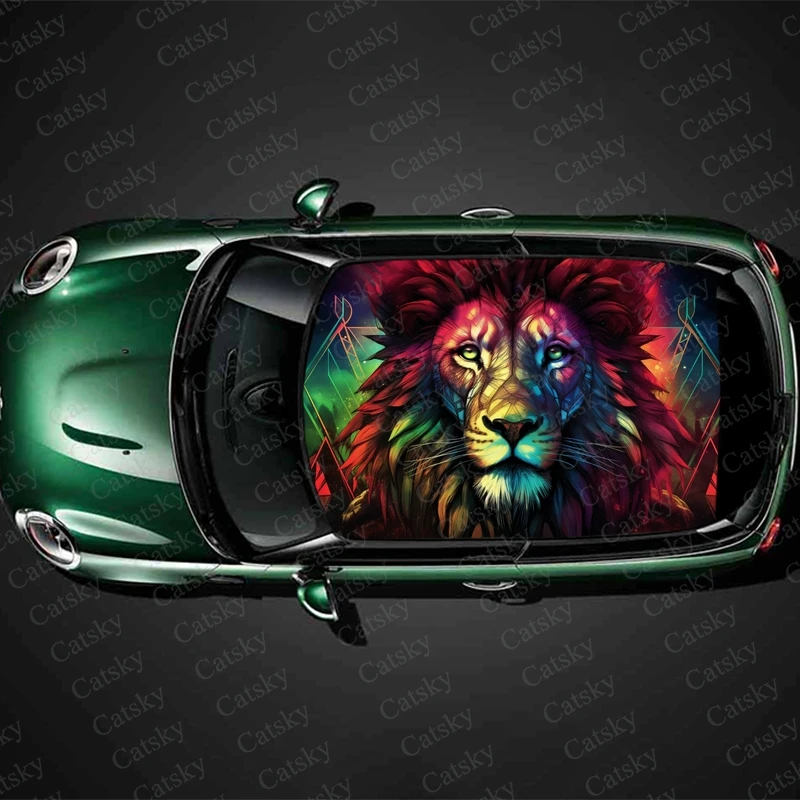 

Colorful Abstract Lion Car Roof Sticker Wrap Racing SUV Accessories Packaging Painted PVC Custom Car Graphic Decal