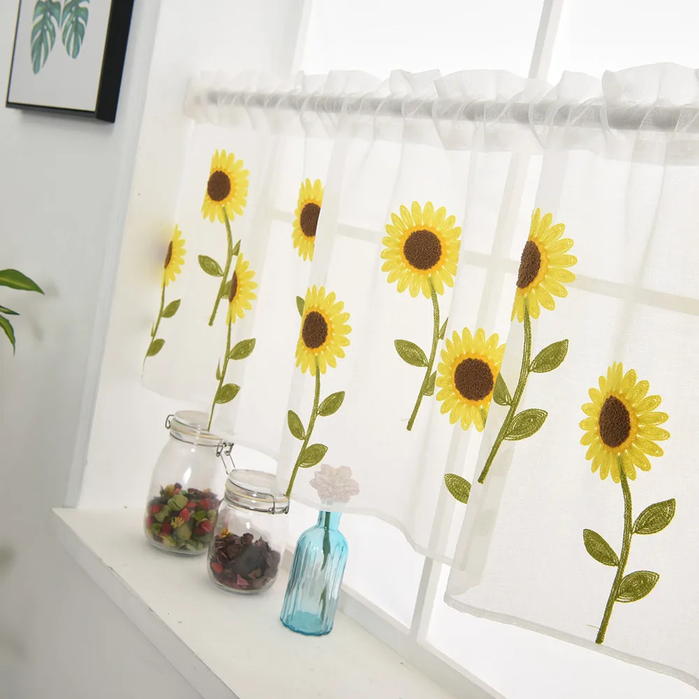 Leaves Sheer Curtain Tulle Window  Voile Drape Valance 1 Panel Fabric  1 x 0.5M (Yellow) 4