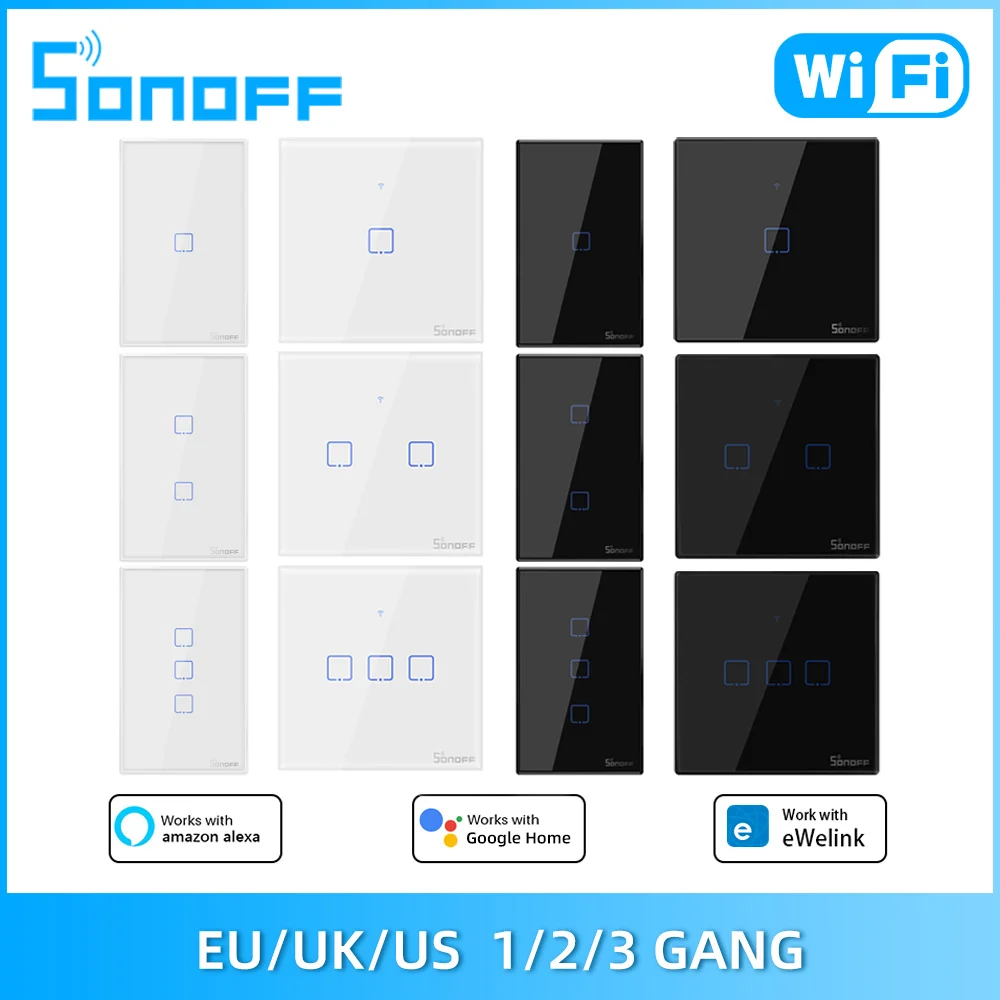 

SONOFF T1/T2/T3/T0 TX EU/UK/US 1/2/3 Gang WiFi Smart Wall Touch Switch Smart Home Control Via Ewelink APP/RF433/Voice/Touch