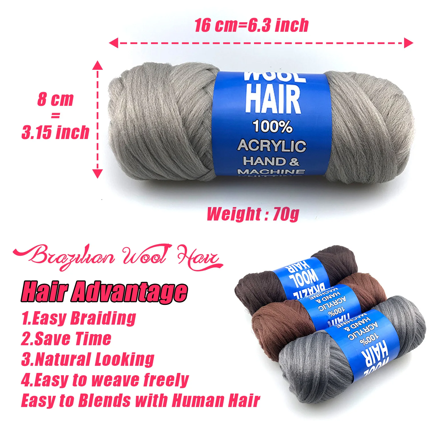 4Pcs Brazilian Wool Hair For Braids Acrylic Hand Knitting Wool