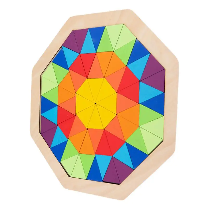 

Wooden Rainbow Puzzle Wooden Rainbow Pattern Blocks Fun Montessori Learning Toys Geometric Shape Puzzles Educational Tangram Toy