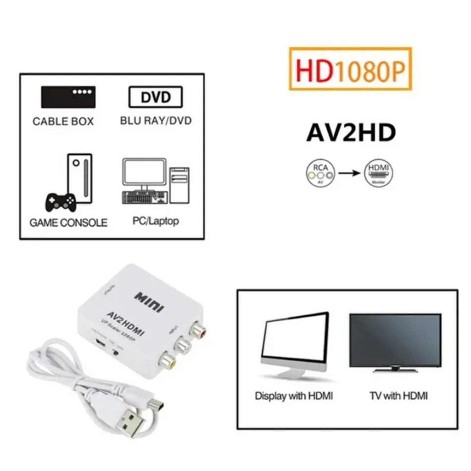 HDMI ȣȯ-AV RCA CVSB L/R  Ϸ  ڽ,  NTSC PAL HD 720P/1080P AV RCA-HDMI ȣȯ 