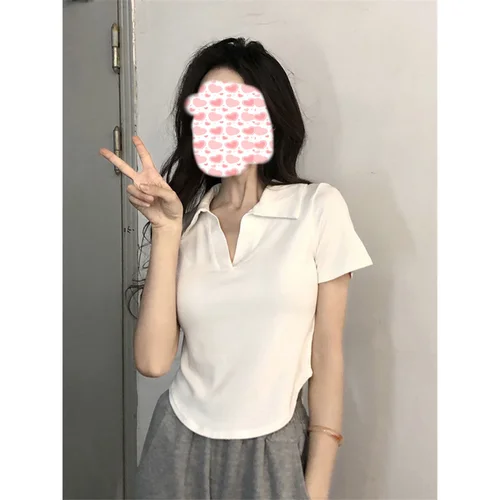 여성용 폴로 칼라 티셔츠, 반팔 디자인 센스, 니치 슬림핏, 슬리밍, 여름, 신상 짧은 탑 패션, 핫 걸 스타일 2