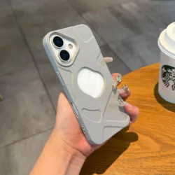 Magnetic Logo Hole Silicone Shockproof Fashion Case - Irregular Design - iPhone 15 Plus (GRAY)