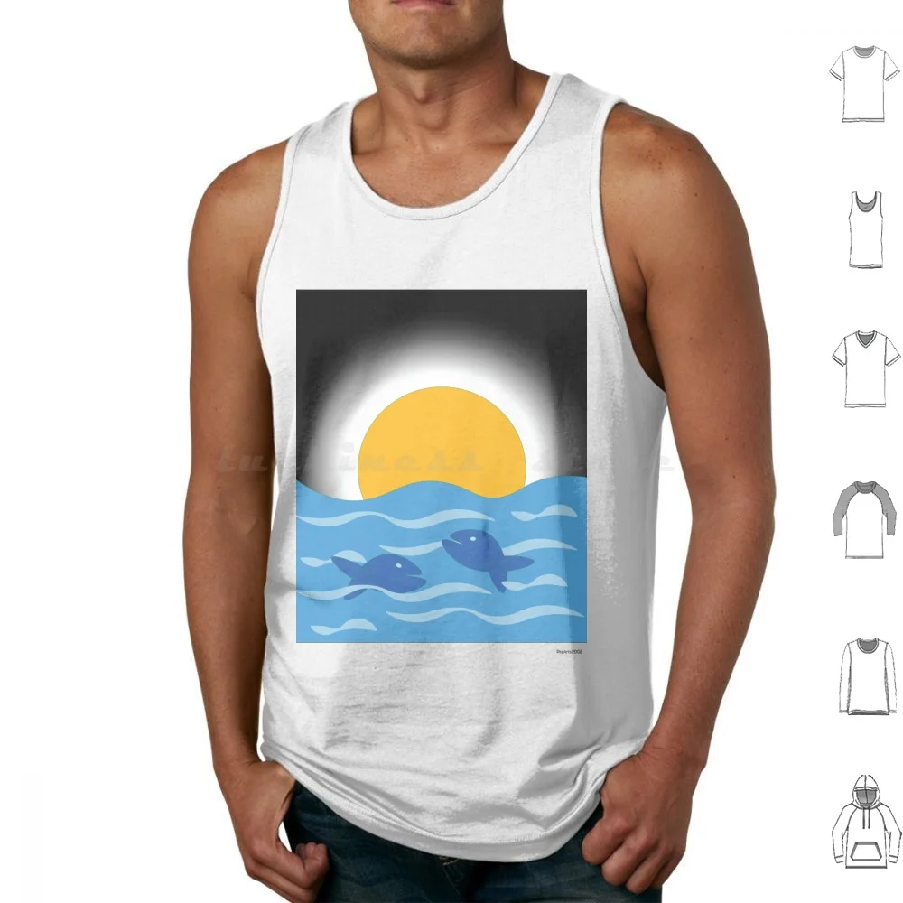 Fish On The Water With Sun Rise-Fish Tank Tops Stampa Cotton Retro Sandworm Surf Surf Surfer Beach Distressed Style