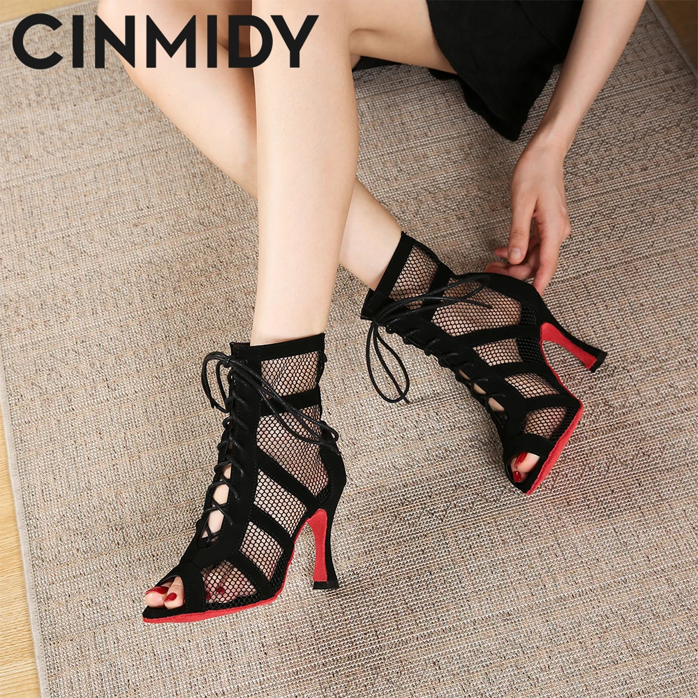Lace Up Dance Shoes Women Red Sole Latin Dance Shoes Black Ballroom High Heels Tango Modern Jazz Boots dance shoes