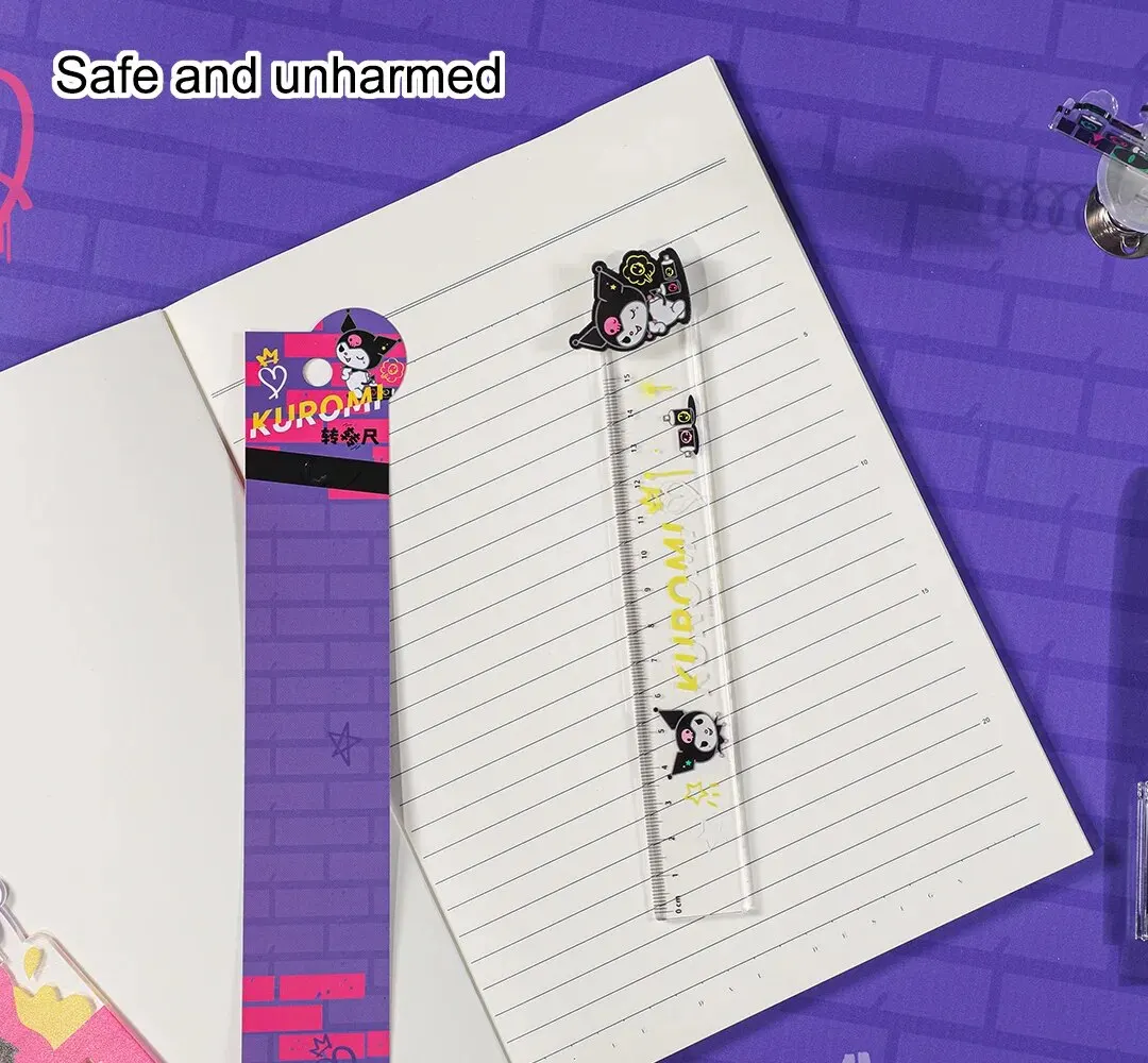 Acrylic Ruler Sanrio Graffiti Wind Turning Ruler Kuromi Multifunctional Acrylic Ruler Student Straightedge Cute Cartoon Plastic Rotary