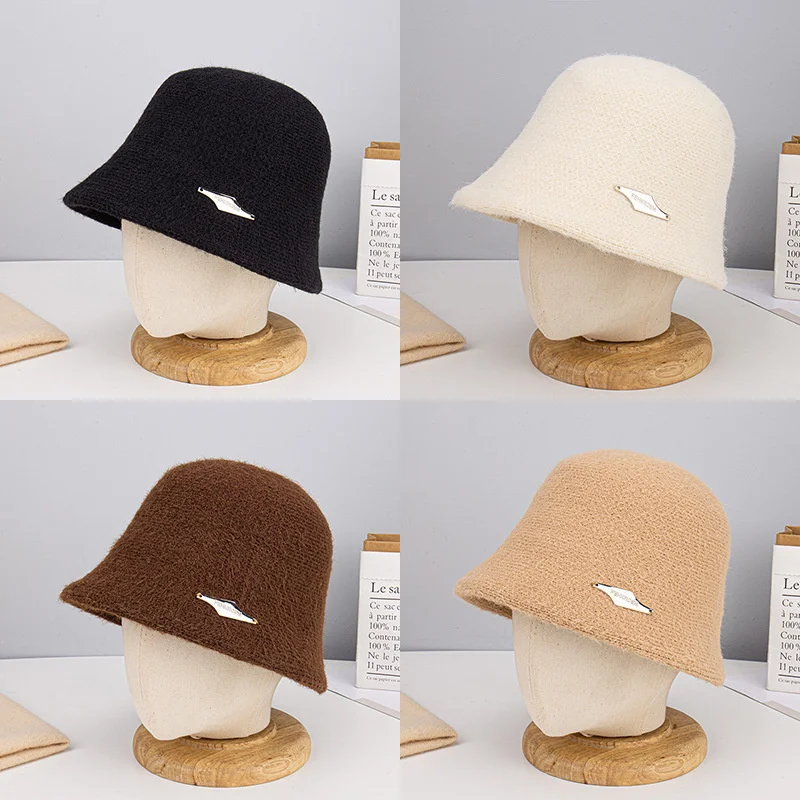 

New Bucket Hats Women Winter Warm Wool Caps Female Faux Fur Outdoor Warm Sun Hat Soft Fisherman Cap Girl Panama Flat Hat