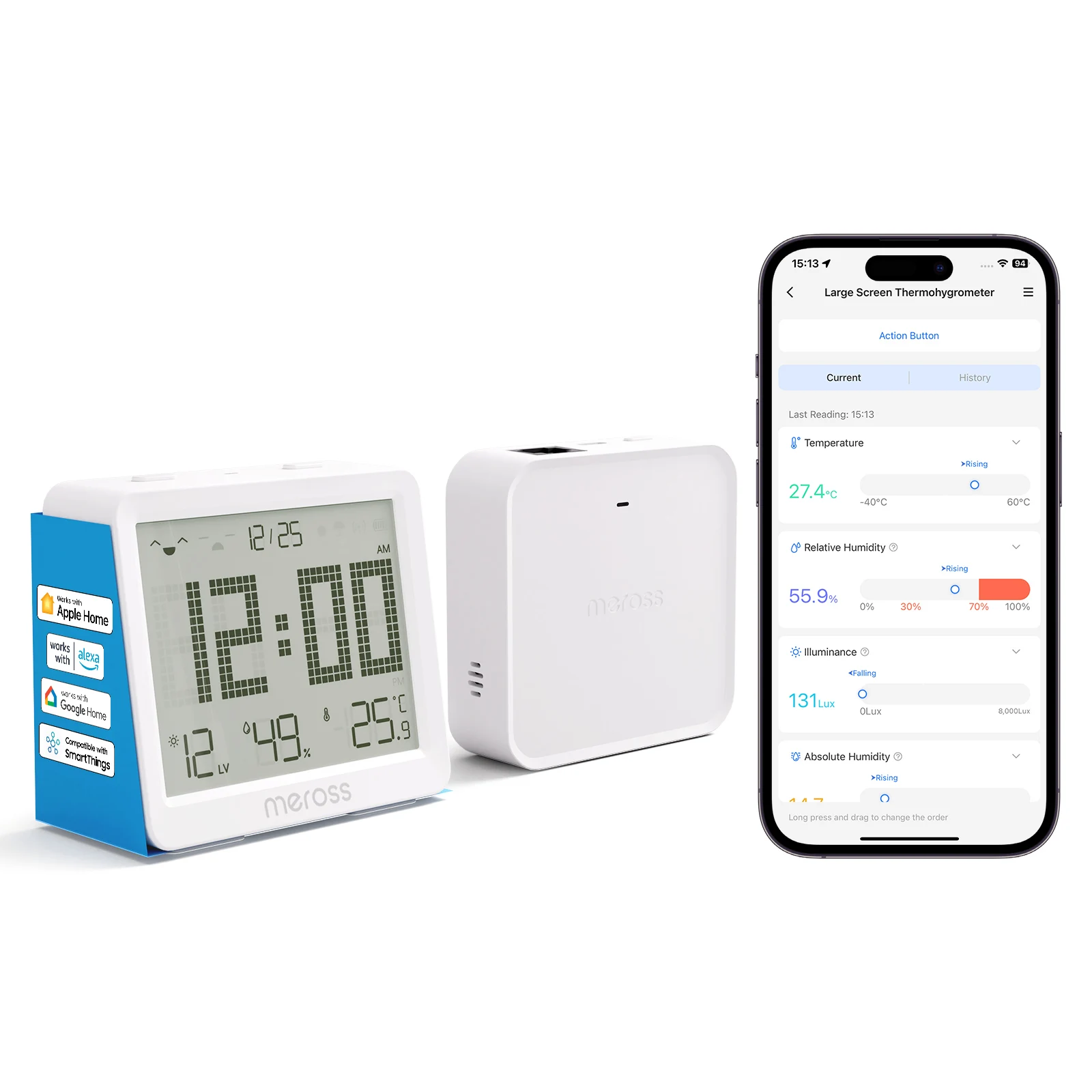Meross Matter EU/US/UK/AU Temperature Humidity Sensor Hygrometer Thermometer Backlight Support Alexa Google Assistant ﻿
