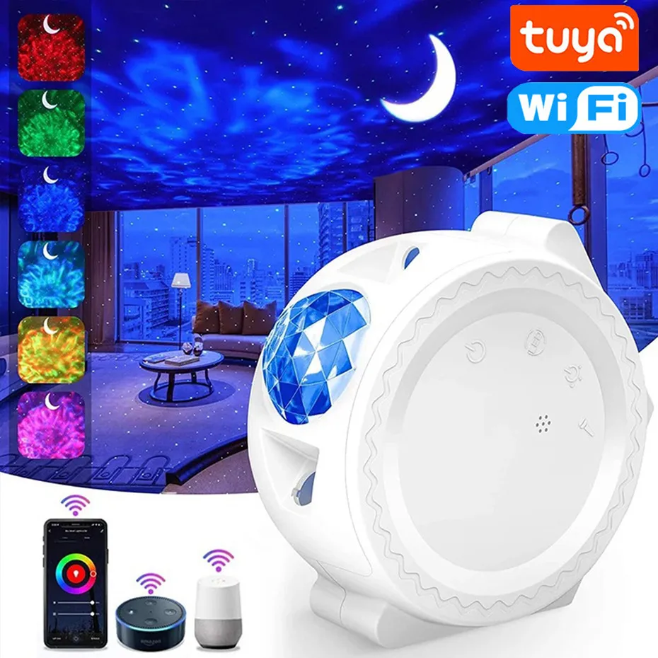 

Умный светодиодный проектор Tuya «Луна и звездное небо», ночники с Wi-Fi для Галактики, с поддержкой Alexa, Голосовое управление музыкой, декор для комнаты, атмосферная лампа, подарки