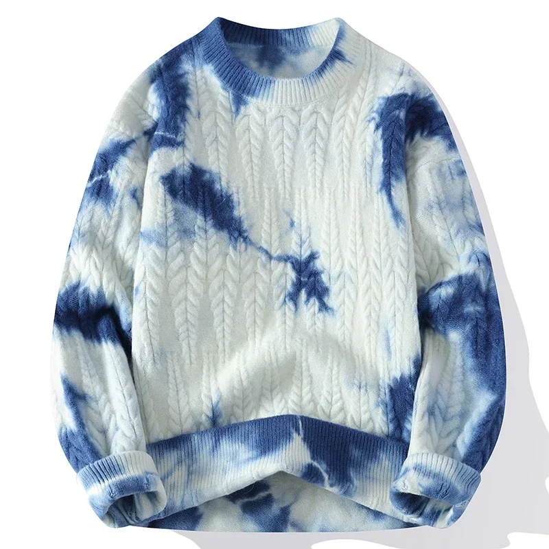 Suéter de lana de lujo de alta gama para otoño e invierno, ropa para hombre, suéteres navideños estampados a la moda para hombre, jersey suave y cálido con giro, novedad de 2024