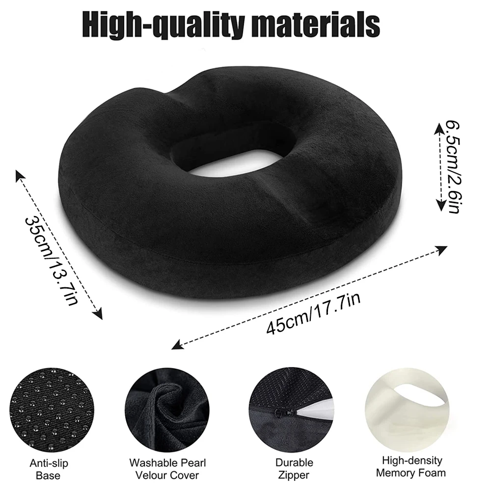 1PC Donut Pillow Hemorrhoid Tailbone Cushion – Large Black Seat Cushion Pain Relief for Coccyx, Prostate, Sciatica, Pelvic Floor - Image 5