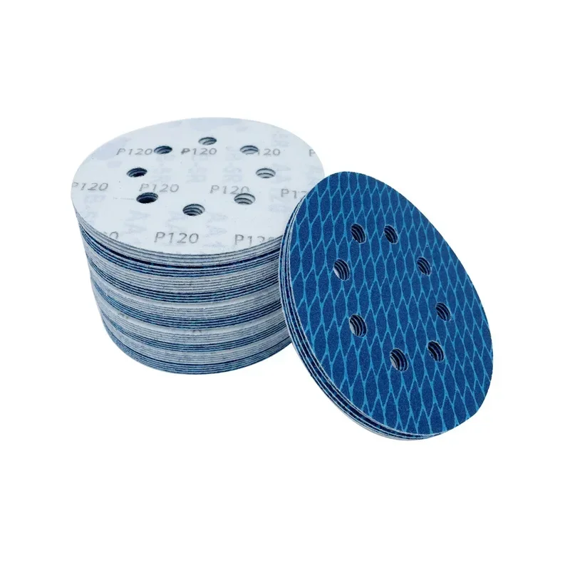 

100pcs Blue Sandpaper Dry And Wet Blue Disc Sandpaper Grid Polishing Back Velvet Sandpaper Tool Accessories 5inch 8 Holes