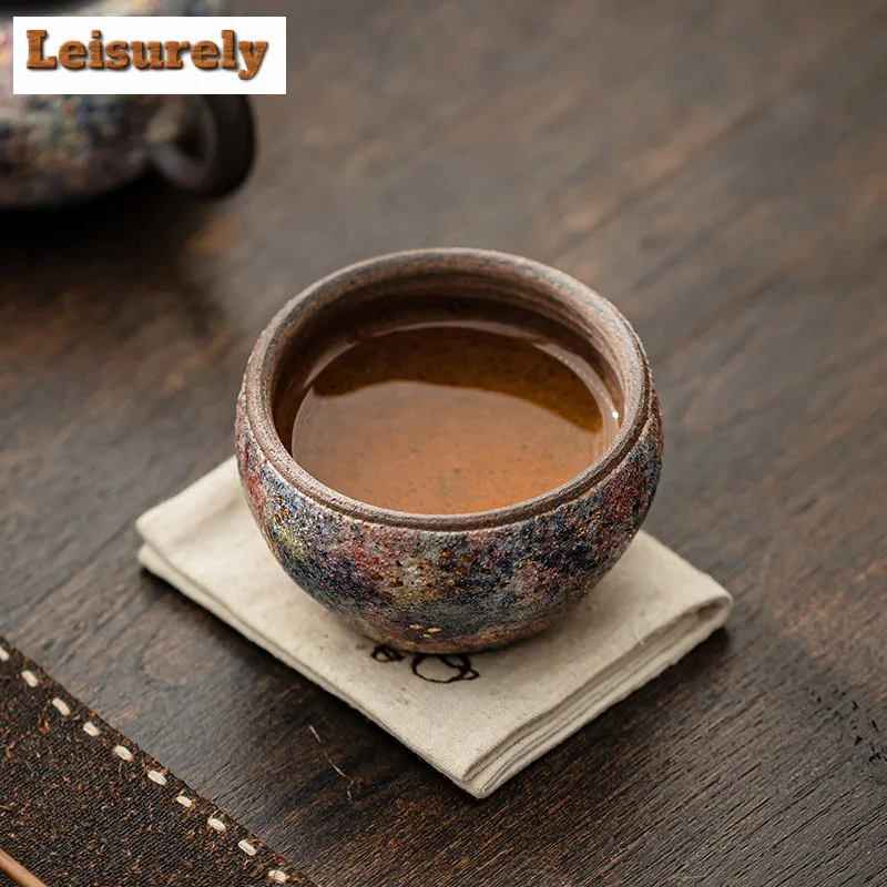 100ML Ancient Long Kiln Rock Mine Ceramic Park Cup Handmade Gold Pointing Meditation Teacup Tasting Master Tea Bowl Mug Gift Box