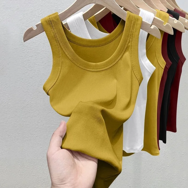 Women's Solid Round Neck RibbedTop Camisole Summer Basic Elastic Spaghetti Strap Top Lightweight Cool Base Shirt Sleeveless Vest 4