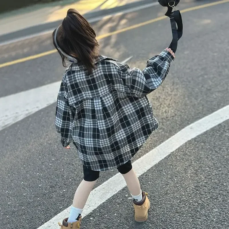 남아 여아 블랙 격자 무늬 셔츠, 어린이 캐주얼 코튼 상의, 용수철 가을 루즈 ..