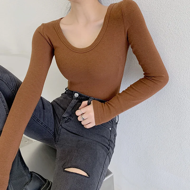 

Новинка 2024, брендовая большая футболка MRMT с круглым вырезом и воротником, Женская Однотонная рубашка с длинным рукавом, облегающие Топы