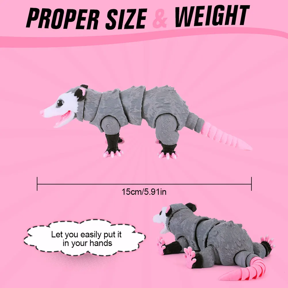 2Pcs 3D Printed Opossum Articulated Fidget Figurine Wear Resist Creative Home Opossum Decoration for Home Office Decor