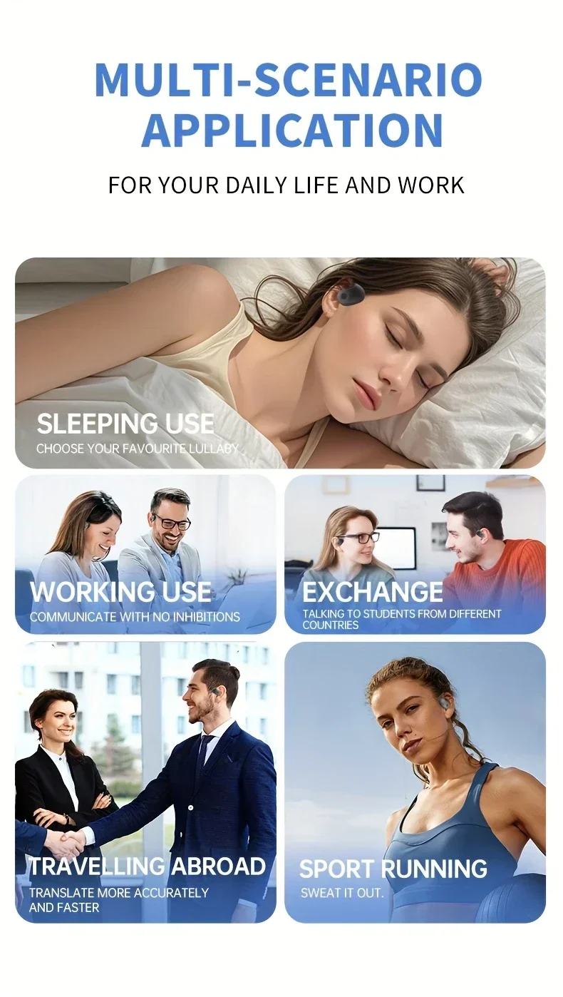 150 languages ai earbuds with 95 translation coverage noise canceling calls for music meetings travel usb type c charging wireless compatible free lanyard ideal for work gym wireless earbuds details 11