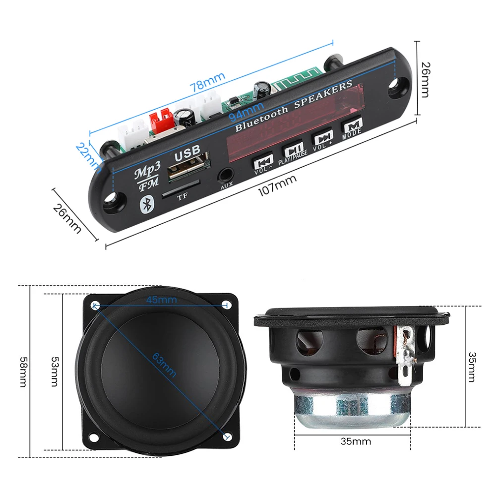 AIYIMA 2Pcs 2 Inch Full Range Speaker 4Ohm 20W MP3 Decoder Board USB TF AUX FM 30Wx2 Home Theater Hifi Stereo Power Amplifier images - 6