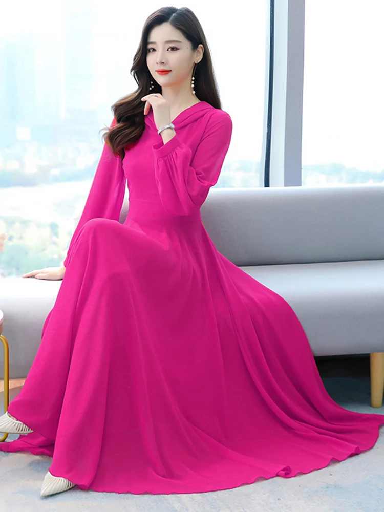 

Women Clothing White Spring Autumn Long Sleeve Dress Blue Casual Maxi Beach Chic Elegant Red Tunics Chiffo Evening Dresses 2023