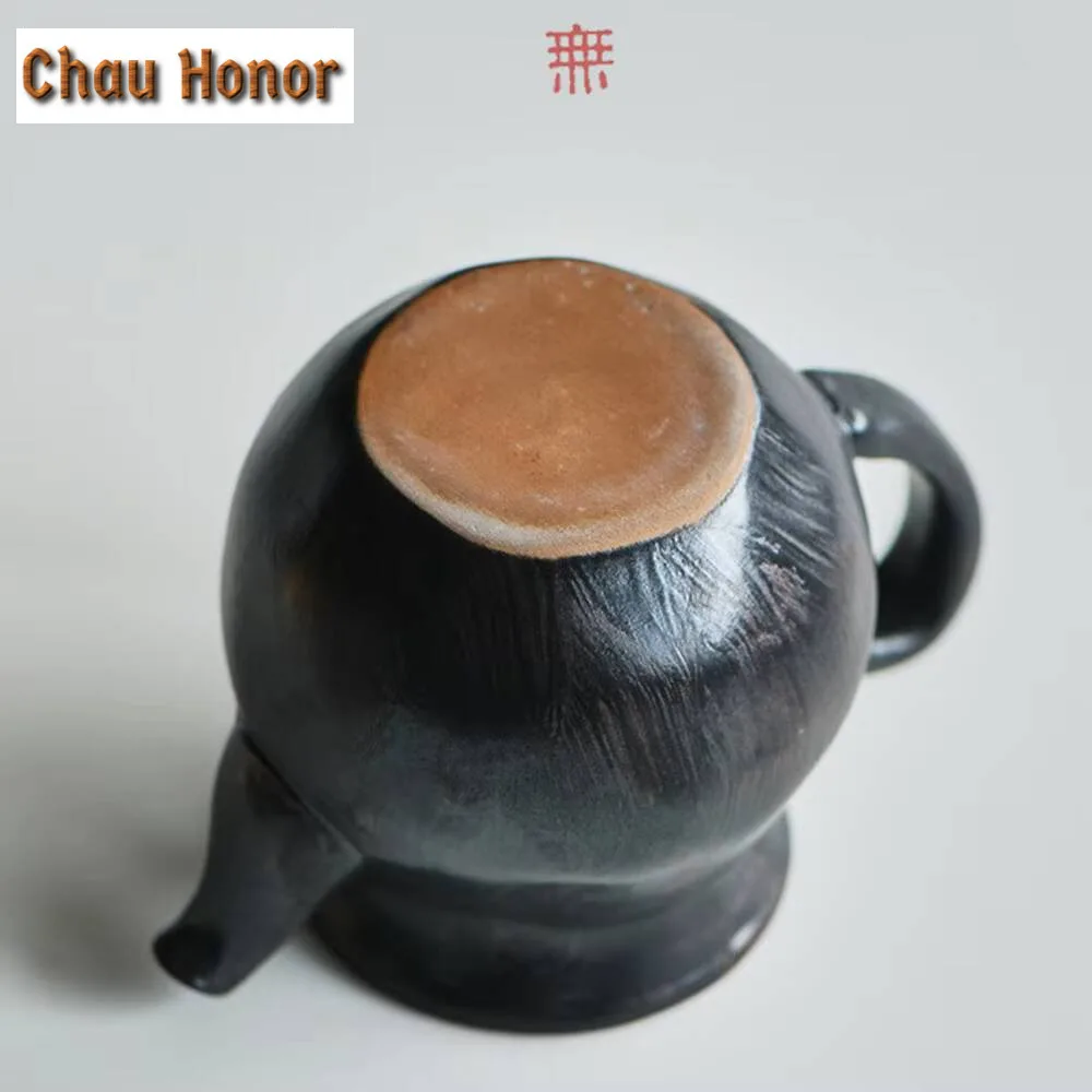 140ml Japanese Black Lacquer Teapot Handmade Coarse Pottery Retro Pot Tea Soaking Kettle Chinese Tea Cafes Equipment Decoration