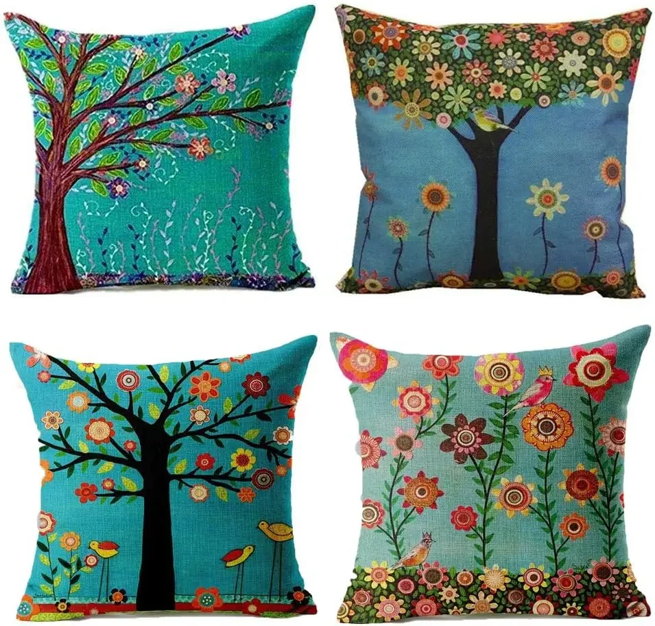 

Linen cushion cover with life tree pattern sofa decoration pillowcase cover cushion cover 45x45 Autumn pillowcase