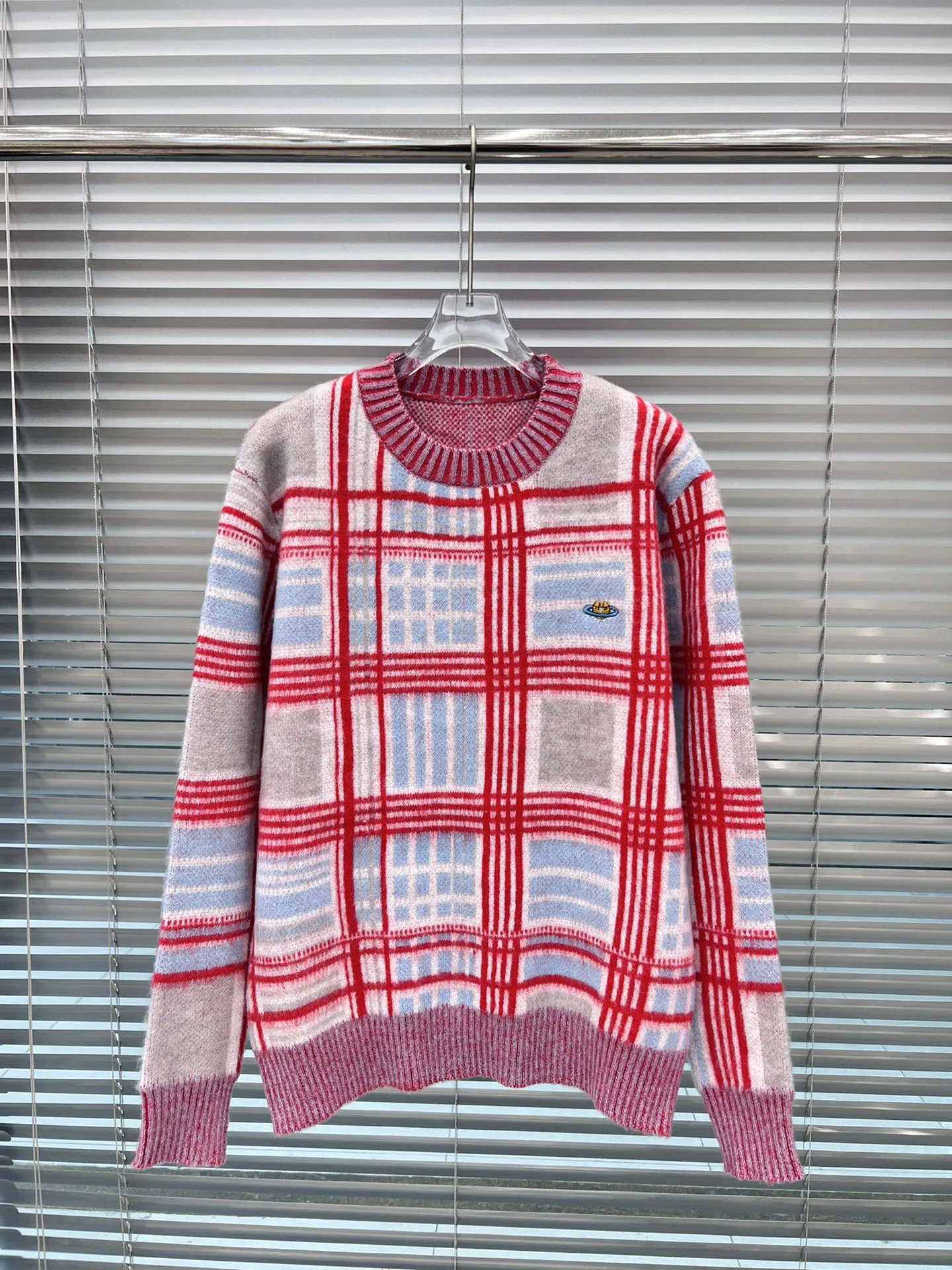 

Women Wool Sweater Spring Autumn Contrast Plaid Stripe Cashmere Knitted Pullover Soft Basic Jumper Female O-Neck Knitwear X415