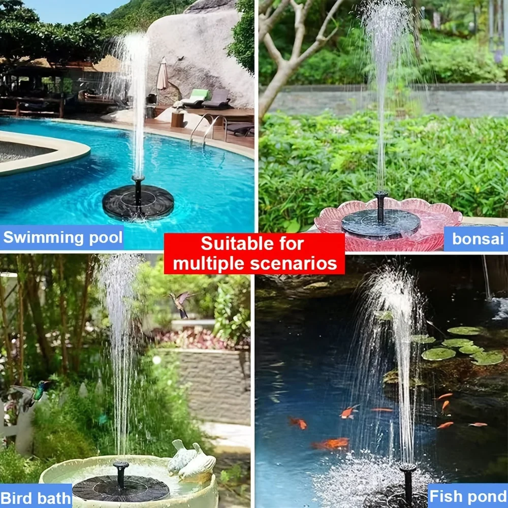 Solar Powered Floating Water Fountain Pump For Pond, Garden, Or Bird Bath With LED