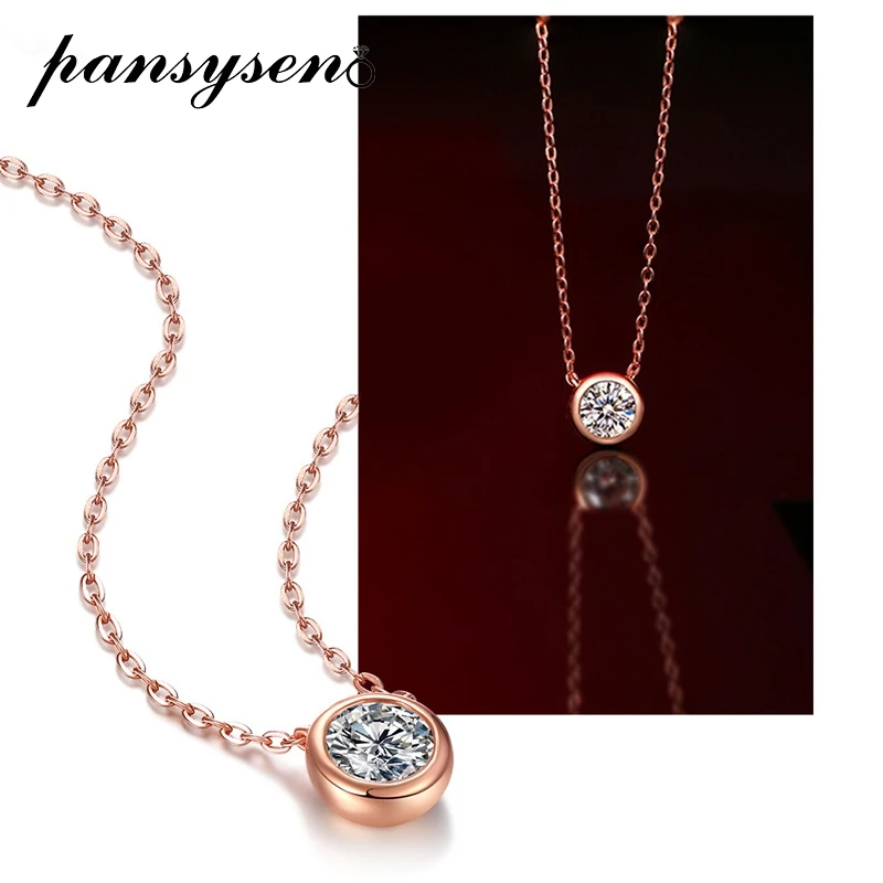 

PANSYSEN 100% 925 Sterling Silver 0.5ct/1ct D Color Real Moissanite Pendant Necklaces for Woman Wedding Engagement Fine Jewelry