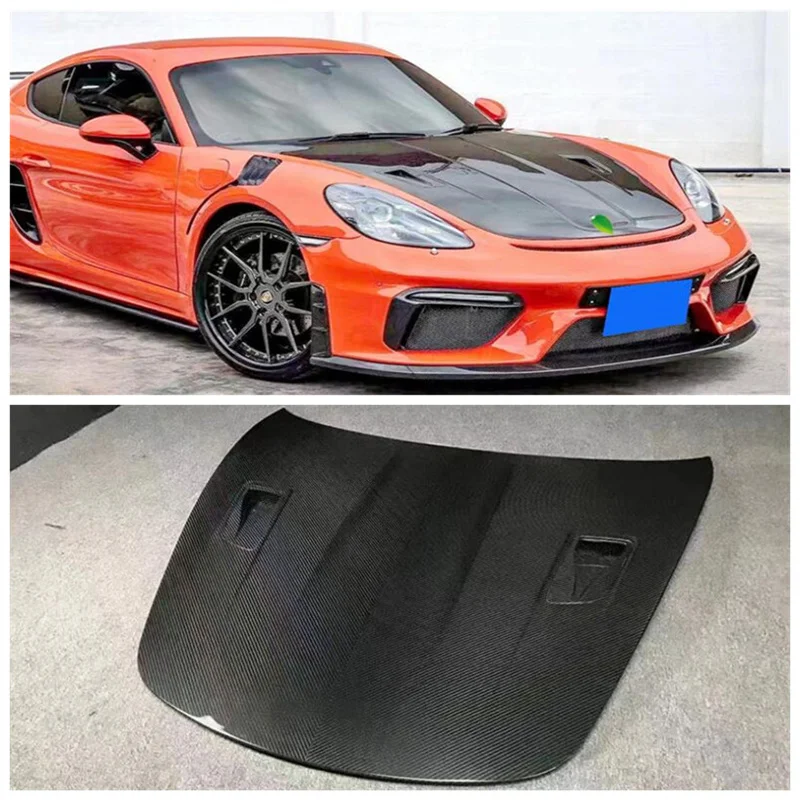 

Real Carbon Fiber Front Engine Hood Vent Protector Cover For Porsche 718 GT4 2018 2019 2020 2021