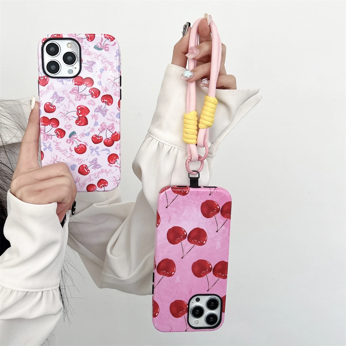 Cherry pattern intInclusive Phone Case Two-In-One Film Protective Shell For iPhone 15 14 13 12 11 Pro Max Plus Mini