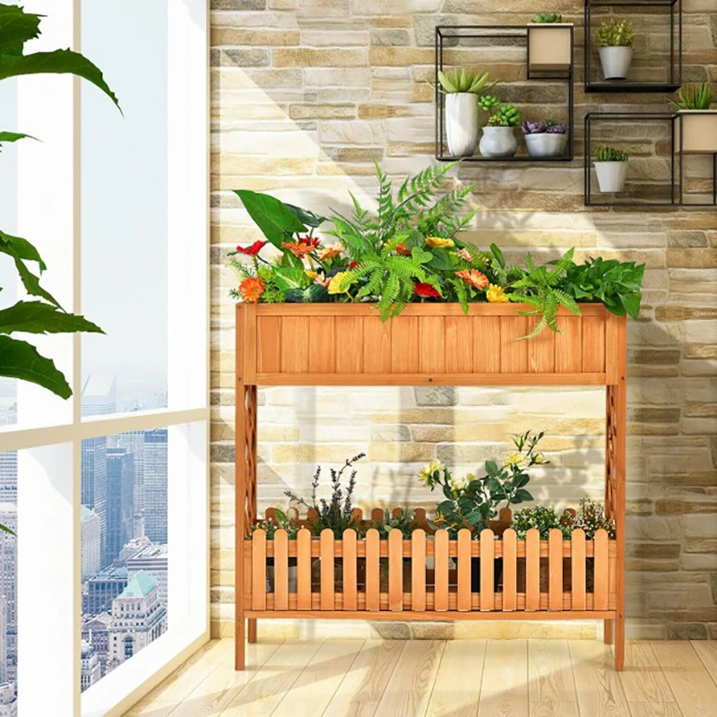 

2-Tier Raised Garden Bed Elevated Wood Planter Box for Vegetable Flower Herb Plant Holder Stand Outdoor Furniture