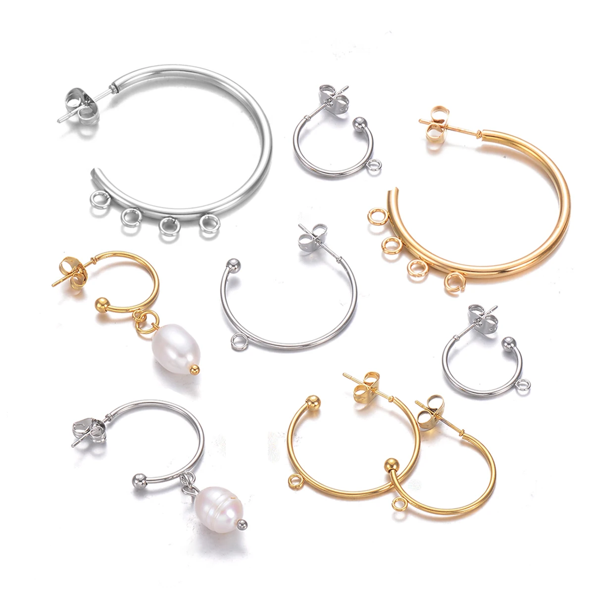 10 stücke 15/20/25mm Gold/Silber Ton Edelstahl Post Ohrring Stecker Befunde mit Loop DIY Schmuck Herstellung liefert Drops hip