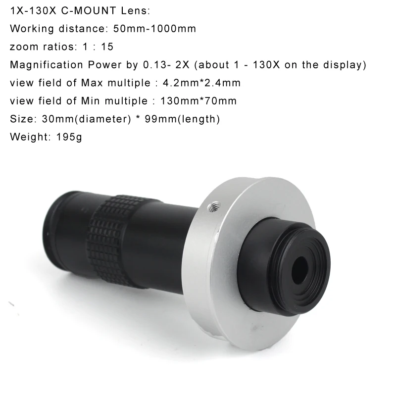 48MP 1080P HDMI VGA 산업용 디지털 비디오 현미경 카메라 10X-130X 줌 C 마운트 렌즈 전화 PCB 납땜 수리 도구