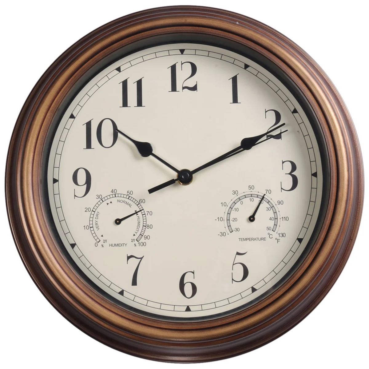 12inch Wall Clock,Retro Waterproof Clock with Displays Thermometer&Hygrometer,Noise-Free Clock for Indoor/Outdoor F