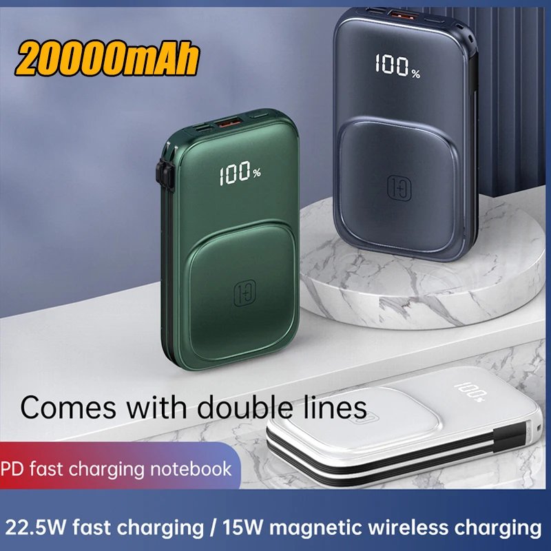 

20000mAh Magnetic Wireless Charger Power Bank PD22.5W Fast Charging Powerbank With Cables for iPhone 12 13 14 Xiaomi Samsung S23