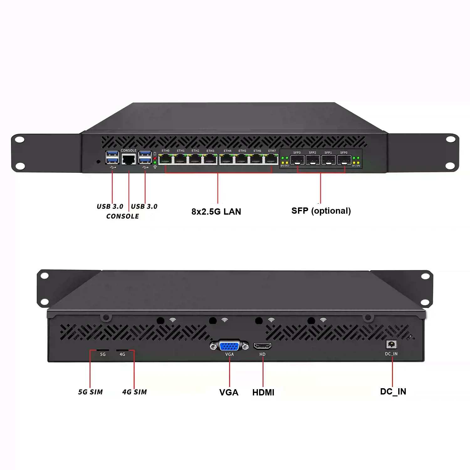 Topton 1U Rackmount Firewall Computer Intel C246 LGA1151 8th/9th Gen Xeon Core 8x2.5G LAN 4x 2x 10G SFP Gateway Network Server